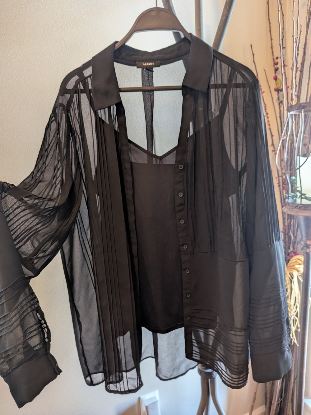 Alfani Women’s Black Sheer Button-Up Shirt
